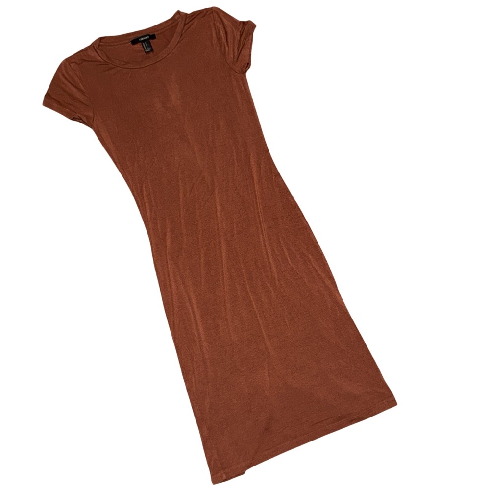 Forever 21 Dress Womens Small Rust Brown Rayon Short Sleeve Casual Midi Dress